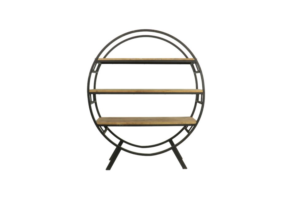 Shelves - Recycled wood and iron shelf, 3 levels, hammered black, industrial style - JP2B DECORATION