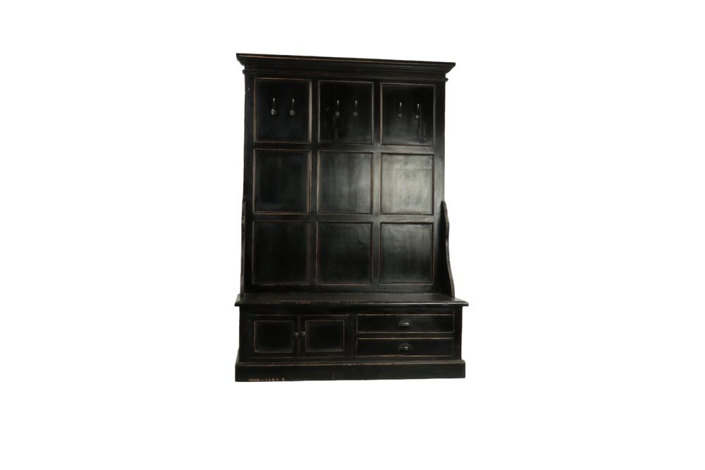 Buffets - Porte-manteau en bois recyclé noir, 2 tiroirs, style industriel - JP2B DECORATION