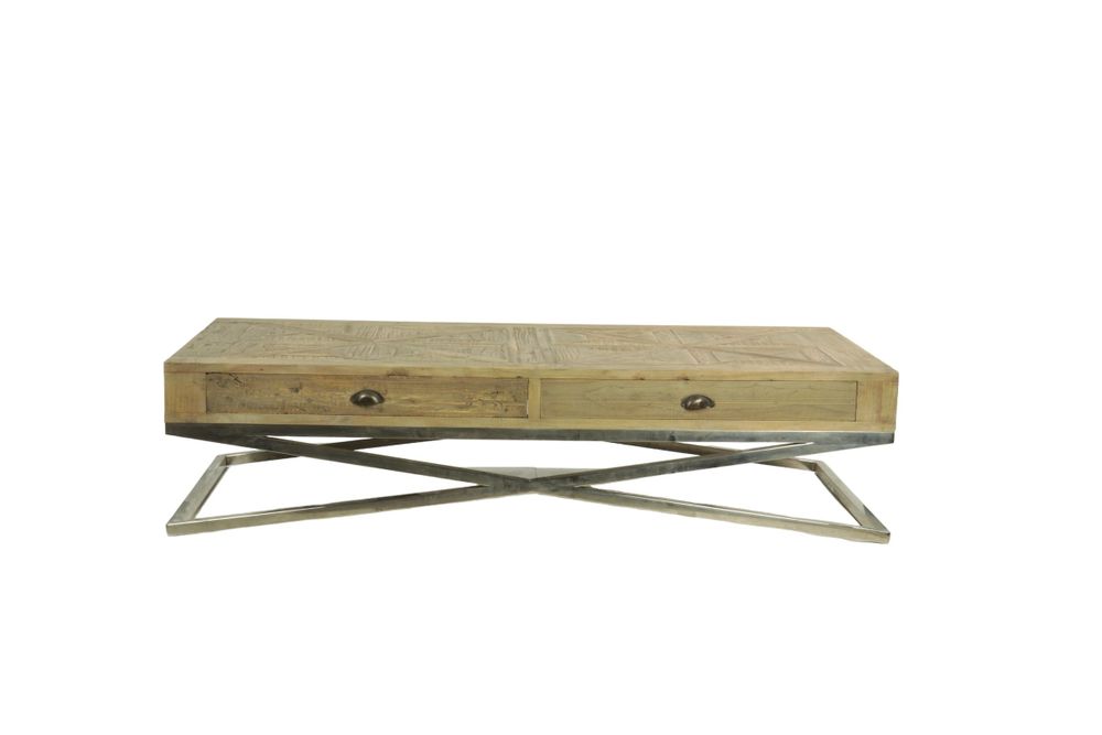 Coffee tables - Geneva coffee table, reclaimed wood and iron, 4 drawers, industrial style - JP2B DECORATION