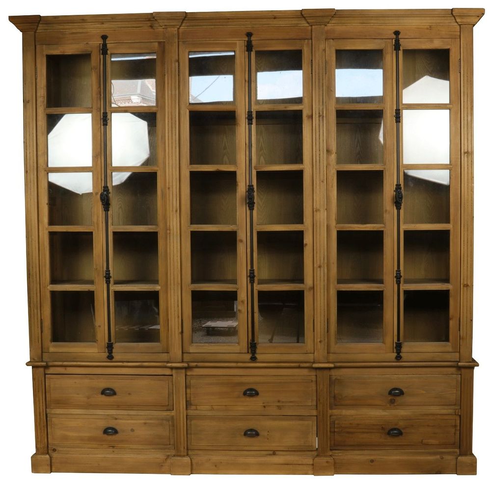 Bibliothèques - Bibliothèque en bois recyclé avec 6 portes vitrées, design vintage - JP2B DECORATION