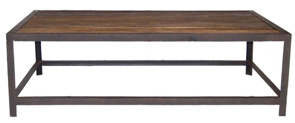 Coffee tables - Industrial coffee table, aged wood and black metal, 140 cm - JP2B DECORATION