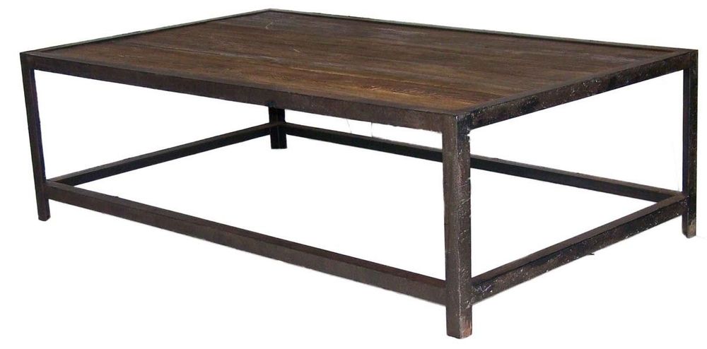 Coffee tables - Industrial coffee table, aged wood and black metal, 140 cm - JP2B DECORATION
