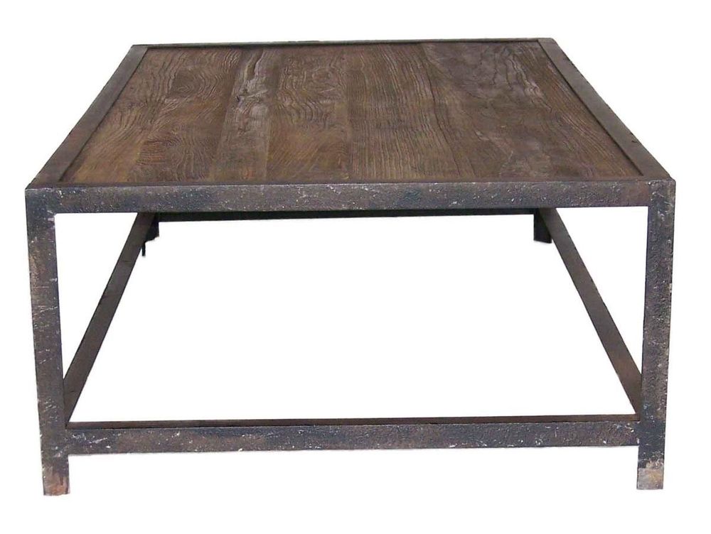 Coffee tables - Industrial coffee table, aged wood and black metal, 140 cm - JP2B DECORATION