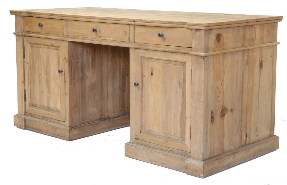 Bureaux - Bureau Américain en bois recyclé, 3 tiroirs, style vintage - JP2B DECORATION