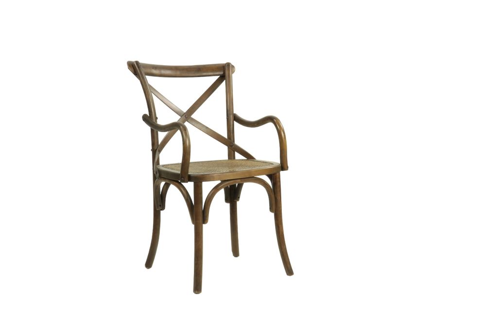 Chaises - Fauteuil Kensington, bois vieilli, assise en cannage, style classique - JP2B DECORATION