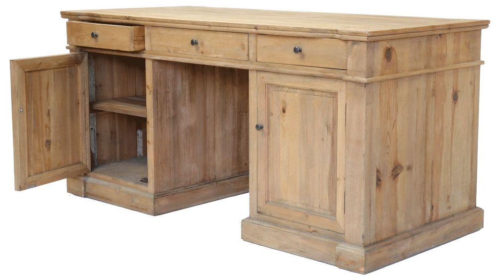 Bureaux - Bureau Américain en bois recyclé, 3 tiroirs, style vintage - JP2B DECORATION