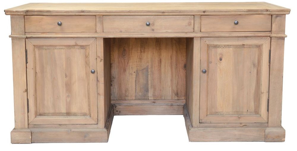 Bureaux - Bureau Américain en bois recyclé, 3 tiroirs, style vintage - JP2B DECORATION