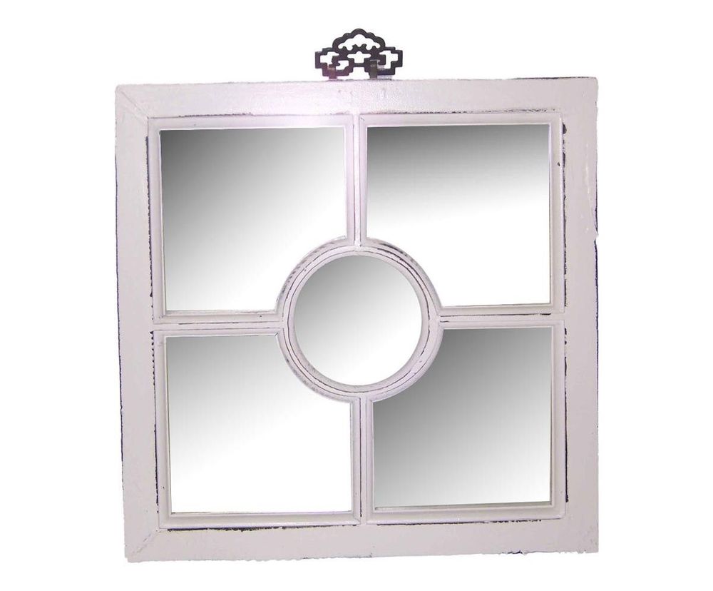 Miroirs - Miroir rond en bois recyclé, finition blanc vieilli, 40 cm - JP2B DECORATION