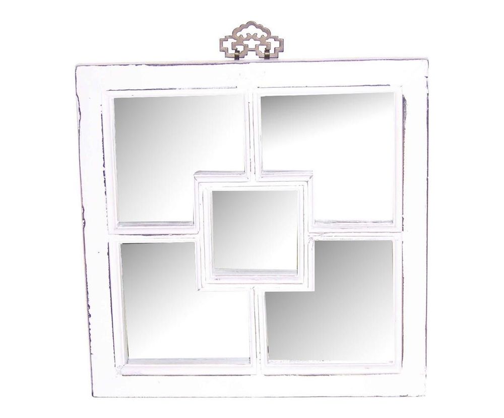 Mirrors - Square mirror in recycled wood, distressed white finish, 40 cm - JP2B DECORATION