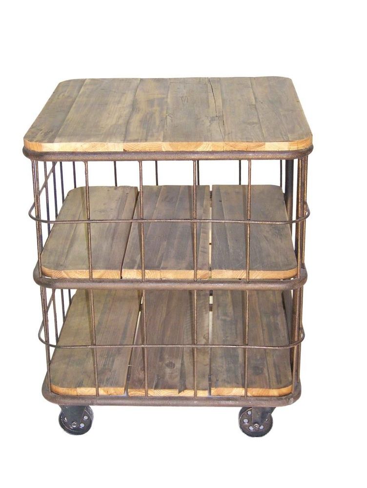Autres tables - Meuble de rangement cage, bois et métal, design industriel, 70 cm - JP2B DECORATION