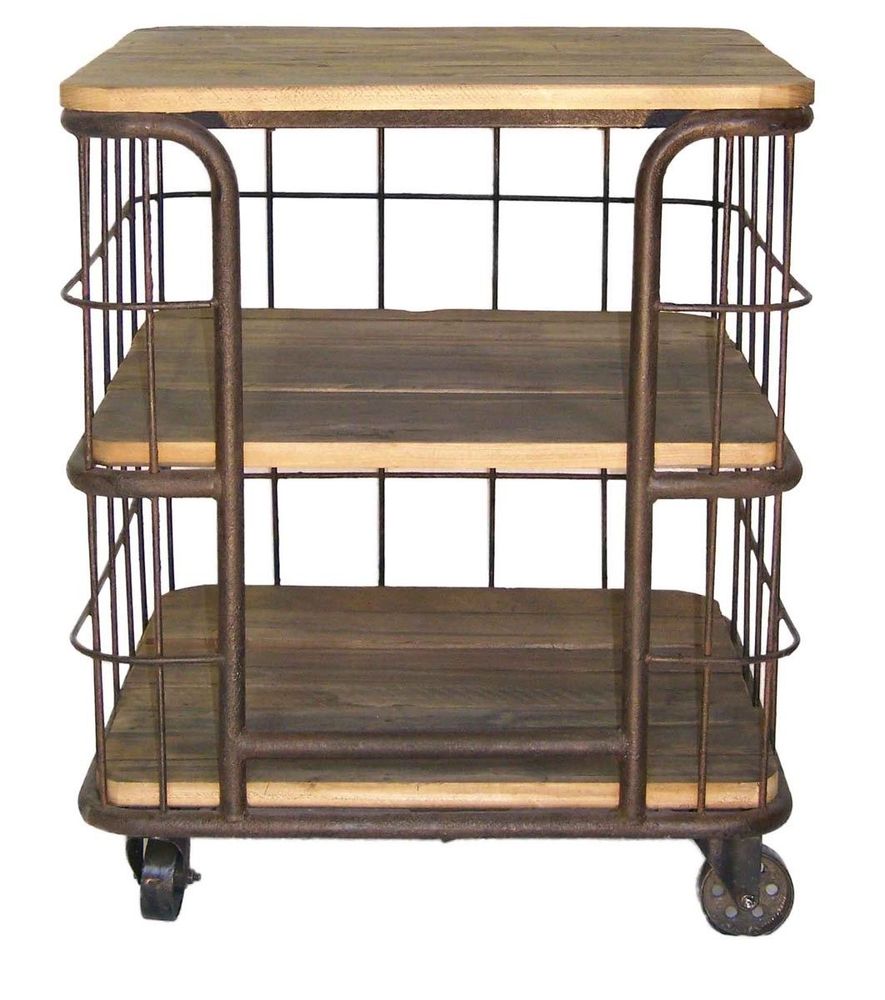 Autres tables - Meuble de rangement cage, bois et métal, design industriel, 70 cm - JP2B DECORATION