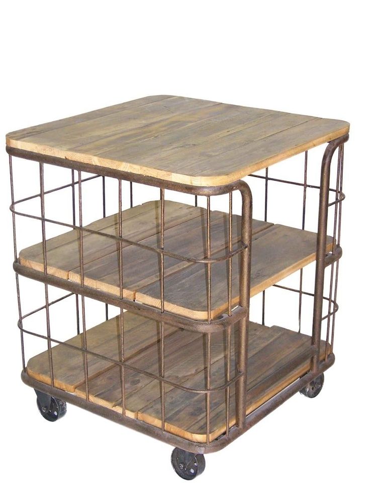 Autres tables - Meuble de rangement cage, bois et métal, design industriel, 70 cm - JP2B DECORATION