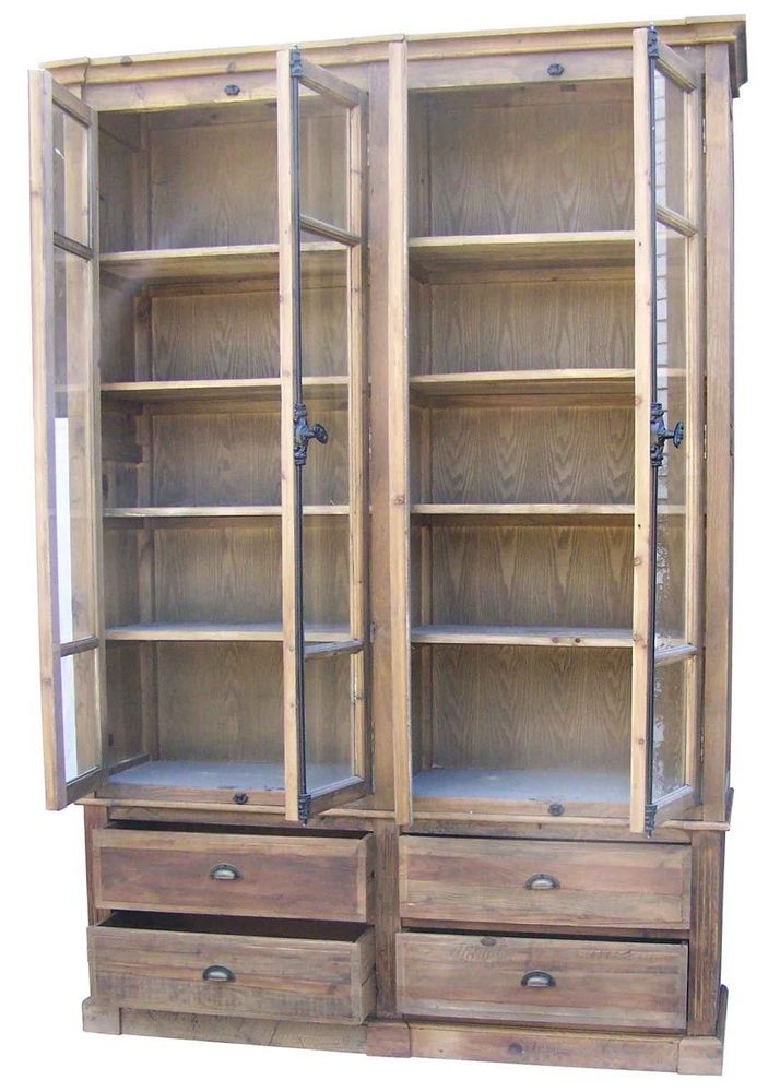 Bibliothèques - Bibliothèque en bois recyclé, 4 tiroirs, design rustique - JP2B DECORATION