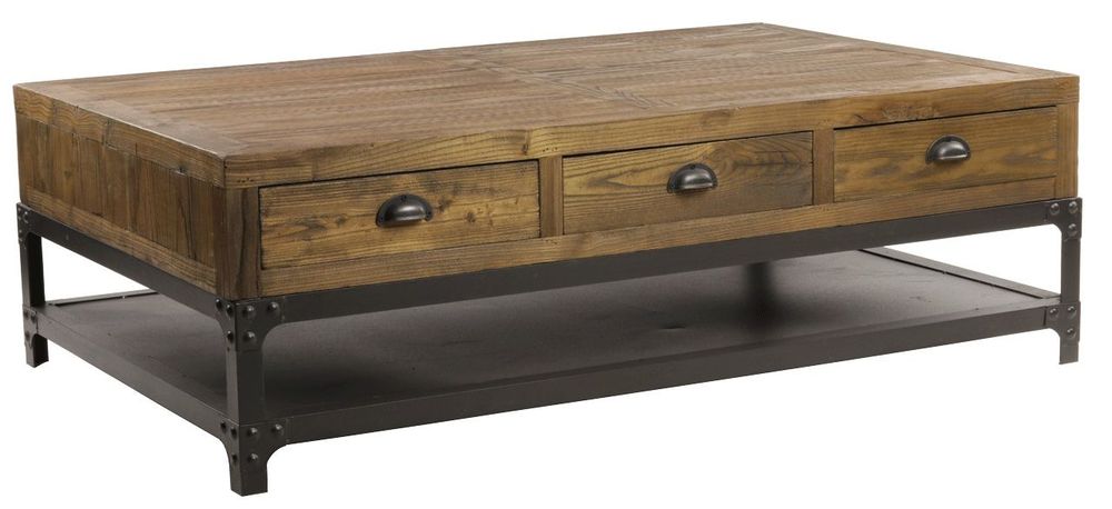 Tables basses - Table basse industrielle, bois recyclé et métal, 140 cm - JP2B DECORATION