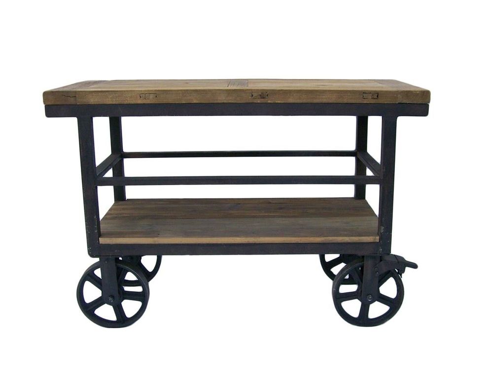 Consoles - Trolley industriel en bois et métal, design vintage robuste - JP2B DECORATION