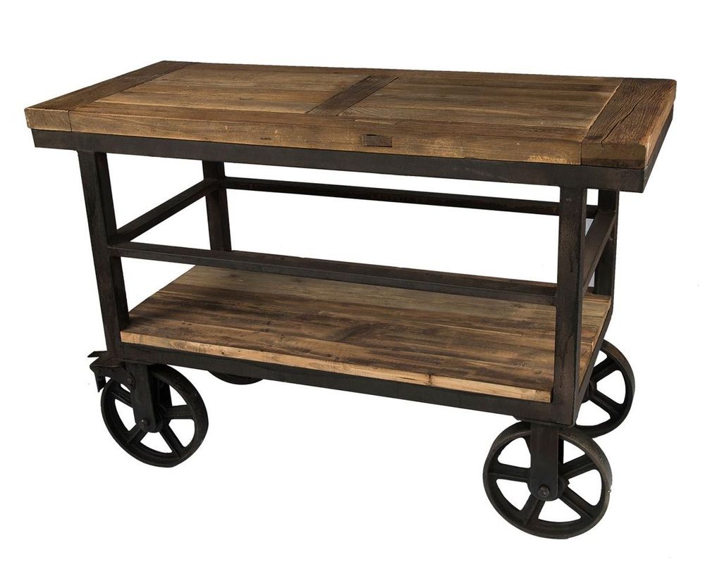 Consoles - Trolley industriel en bois et métal, design vintage robuste - JP2B DECORATION