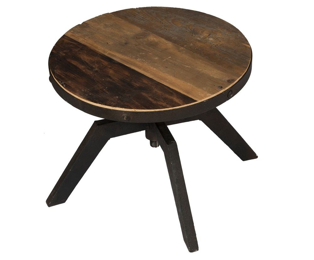 Tables basses - Table basse ronde industrielle, bois vieilli et métal, 50 cm - JP2B DECORATION
