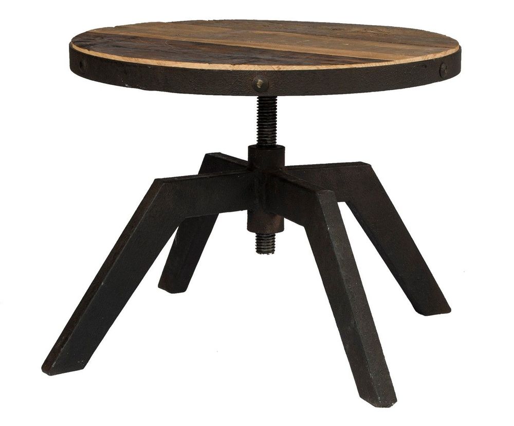Tables basses - Table basse ronde industrielle, bois vieilli et métal, 50 cm - JP2B DECORATION