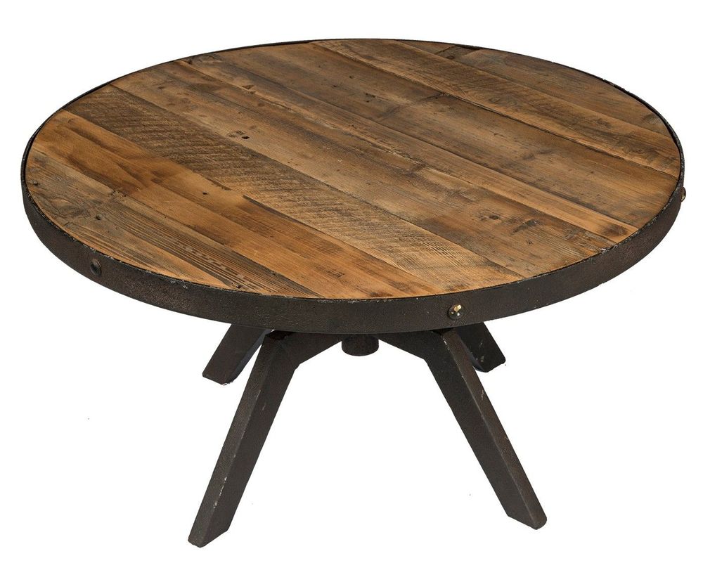 Tables basses - Grande table basse ronde, bois vieilli et métal, 80 cm - JP2B DECORATION