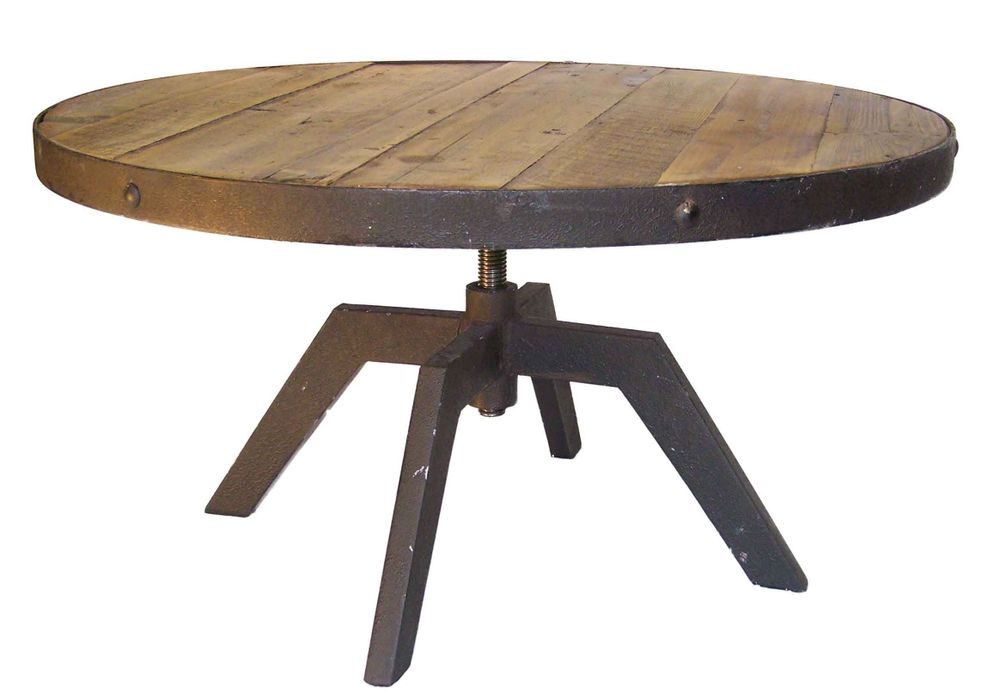 Tables basses - Grande table basse ronde, bois vieilli et métal, 80 cm - JP2B DECORATION