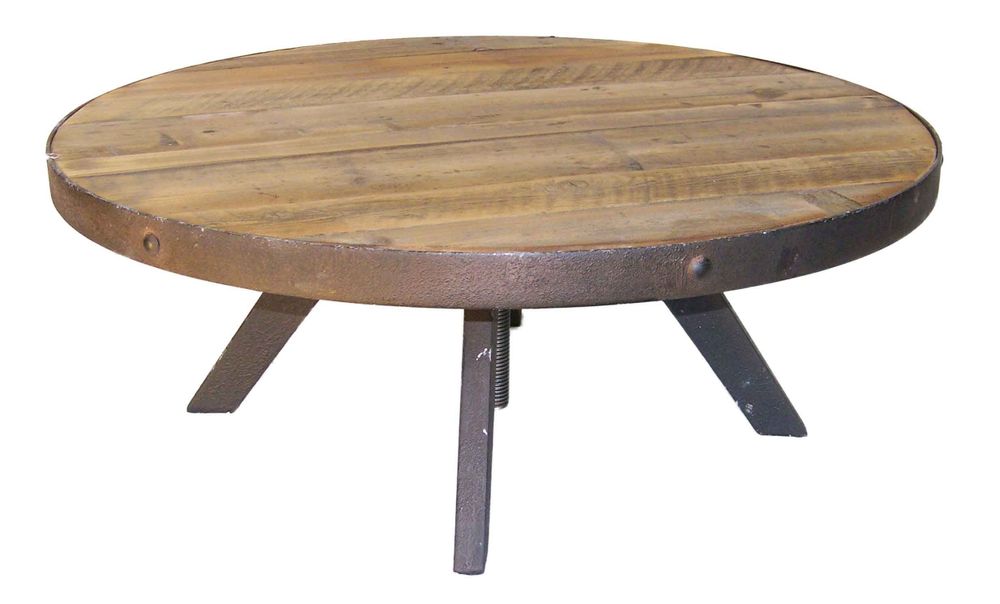 Tables basses - Grande table basse ronde, bois vieilli et métal, 80 cm - JP2B DECORATION
