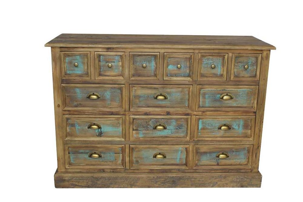 Buffets - Chiffonnier en bois recyclé, 15 tiroirs, design rustique et authentique - JP2B DECORATION