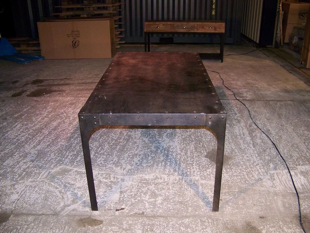 Tables Salle à Manger - Table de repas industrielle, métal noir martelé, 180 cm - JP2B DECORATION