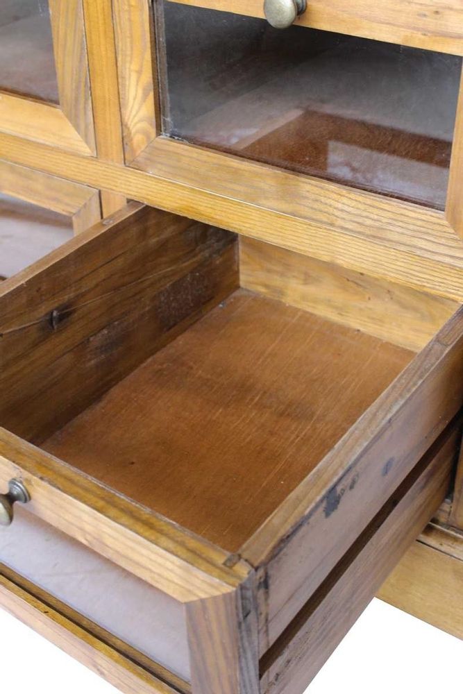 Buffets - Chiffonnier vitré en bois vieilli, 12 tiroirs, design authentique - JP2B DECORATION