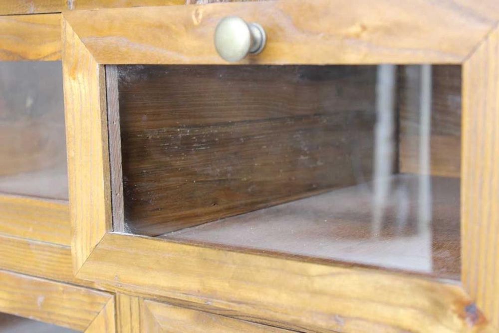 Buffets - Chiffonnier vitré en bois vieilli, 12 tiroirs, design authentique - JP2B DECORATION