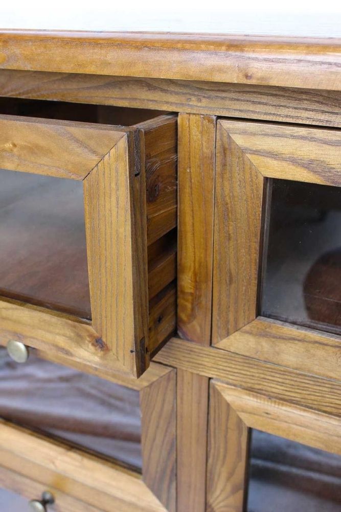 Buffets - Chiffonnier vitré en bois vieilli, 12 tiroirs, design authentique - JP2B DECORATION