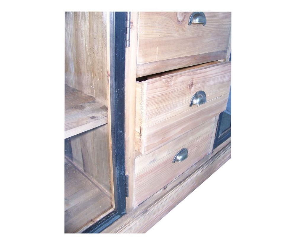 Buffets - Bas de buffet vitré en bois recyclé, 3 tiroirs, 4 portes, design rustique - JP2B DECORATION