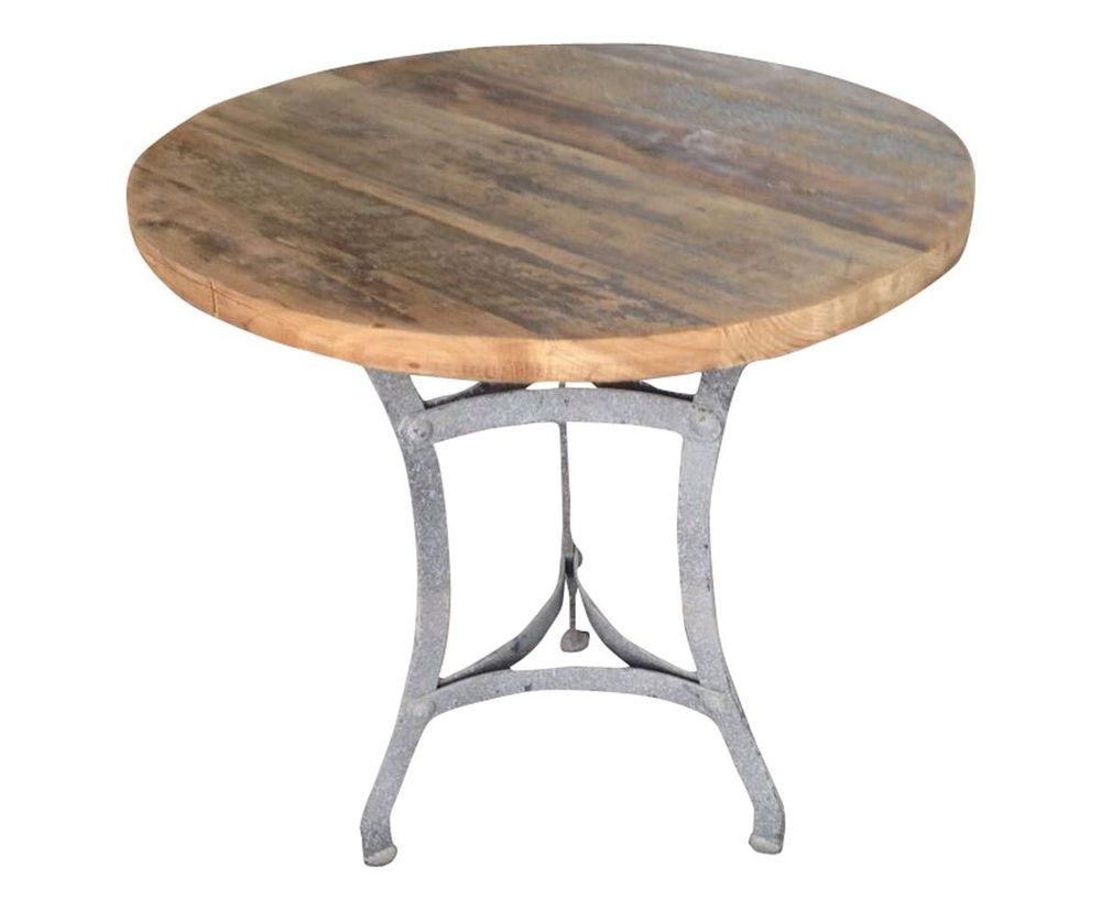 Dining Tables - Industrial side table in iron and recycled wood, rustic design, 65 cm - JP2B DECORATION