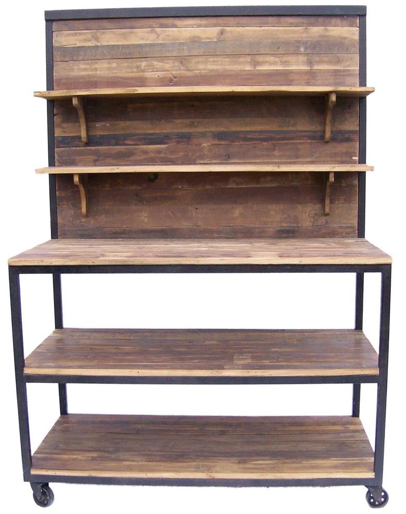 Shelves - Industrial workbench console, 4 shelves, wood and metal - JP2B DECORATION