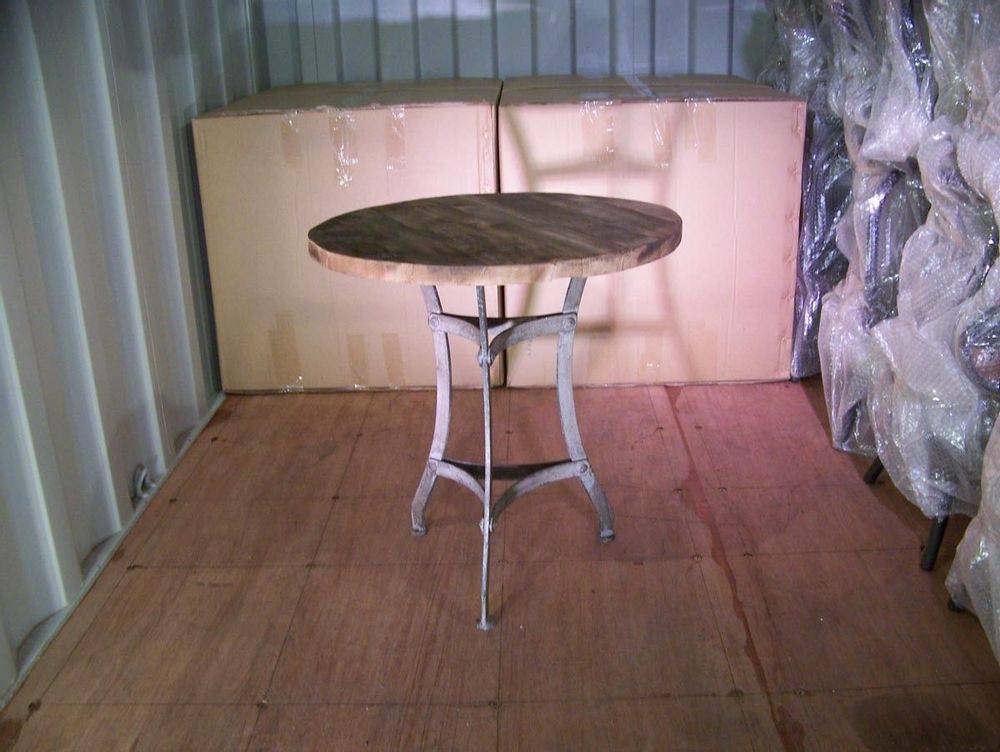 Dining Tables - Industrial side table in iron and recycled wood, rustic design, 65 cm - JP2B DECORATION