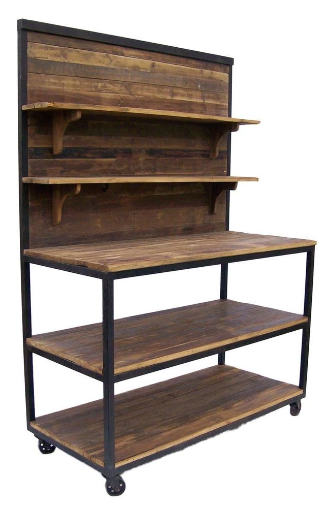 Shelves - Industrial workbench console, 4 shelves, wood and metal - JP2B DECORATION