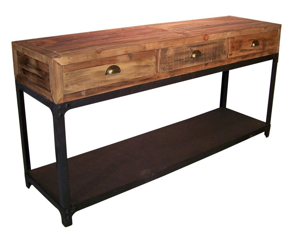 Consoles - Grande console industrielle 3 tiroirs, bois vieilli et métal - JP2B DECORATION