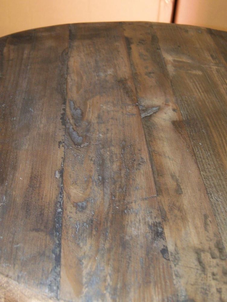 Dining Tables - Industrial side table in iron and recycled wood, rustic design, 65 cm - JP2B DECORATION