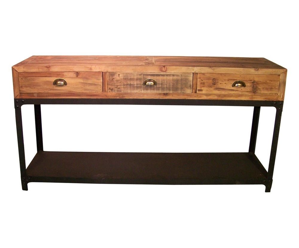 Consoles - Grande console industrielle 3 tiroirs, bois vieilli et métal - JP2B DECORATION