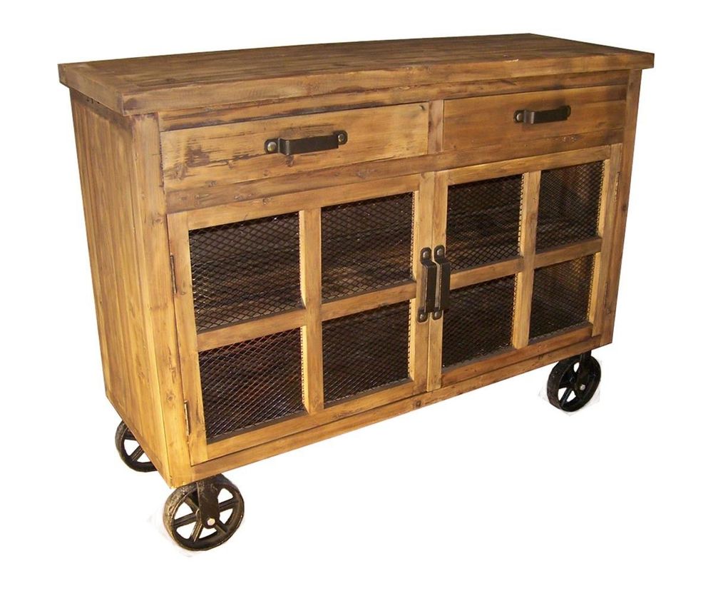 Buffets - Bas de buffet en bois recyclé sur roulettes, 2 tiroirs, design industriel - JP2B DECORATION