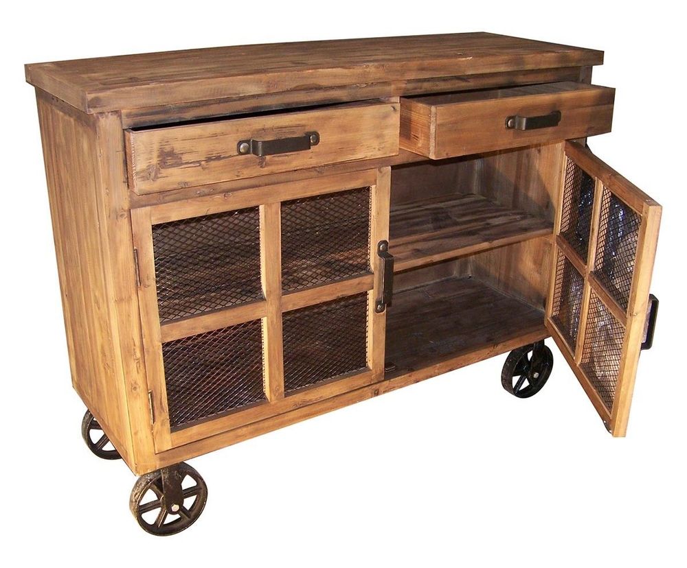 Buffets - Bas de buffet en bois recyclé sur roulettes, 2 tiroirs, design industriel - JP2B DECORATION