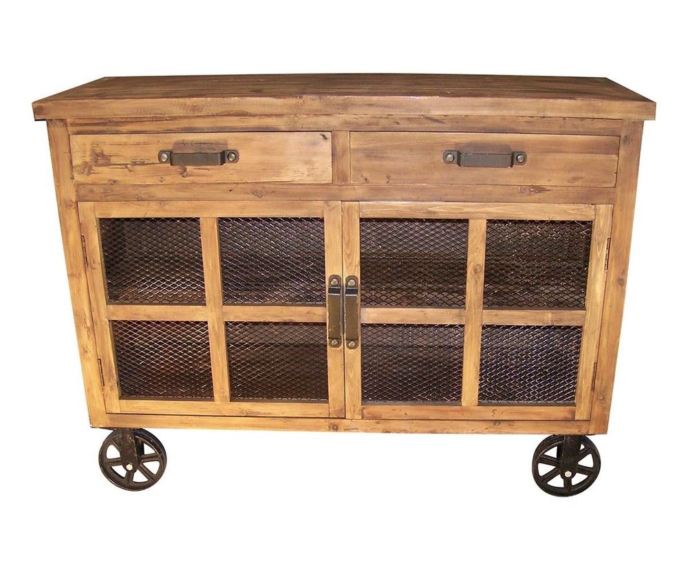 Buffets - Bas de buffet en bois recyclé sur roulettes, 2 tiroirs, design industriel - JP2B DECORATION