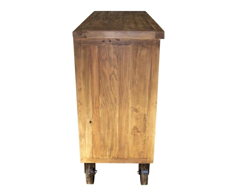 Buffets - Bas de buffet en bois recyclé sur roulettes, 2 tiroirs, design industriel - JP2B DECORATION