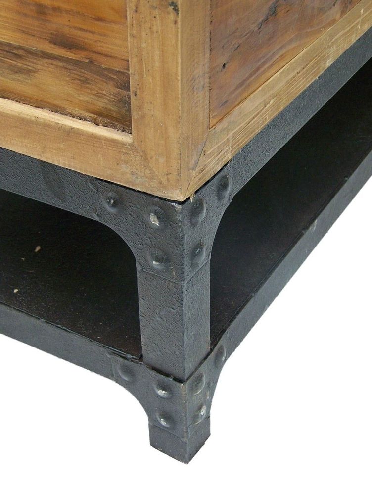 Buffets - Meuble TV industriel 3 tiroirs, bois vieilli et métal, 140 cm - JP2B DECORATION