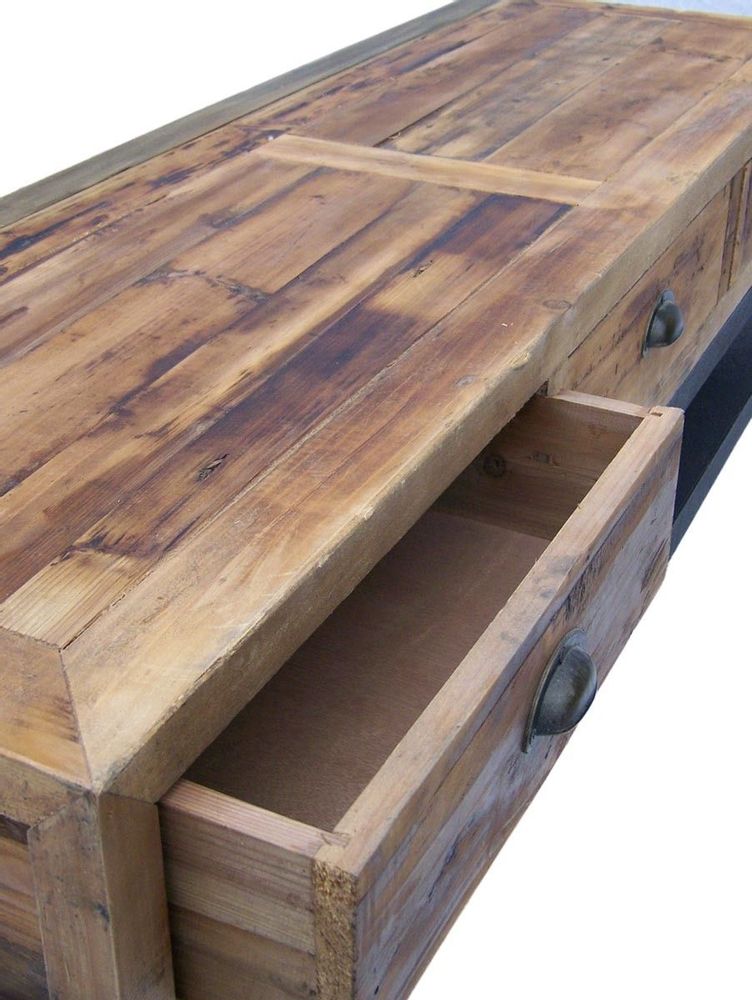 Buffets - Meuble TV industriel 3 tiroirs, bois vieilli et métal, 140 cm - JP2B DECORATION
