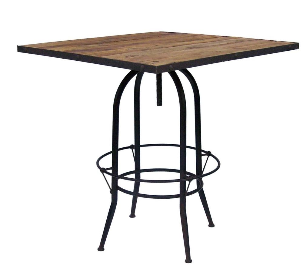 Tables Salle à Manger - Table de bar carrée 4 personnes, bois recyclé et métal, 90 cm - JP2B DECORATION