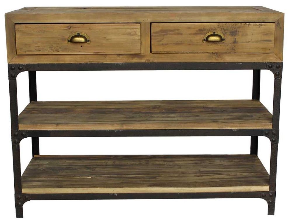 Console table - Small industrial console, 2 drawers, wood and metal - JP2B DECORATION