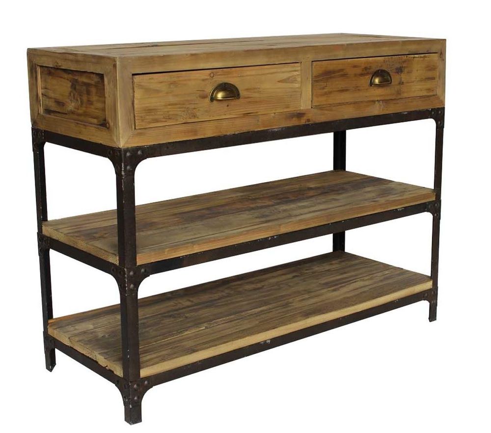 Console table - Small industrial console, 2 drawers, wood and metal - JP2B DECORATION