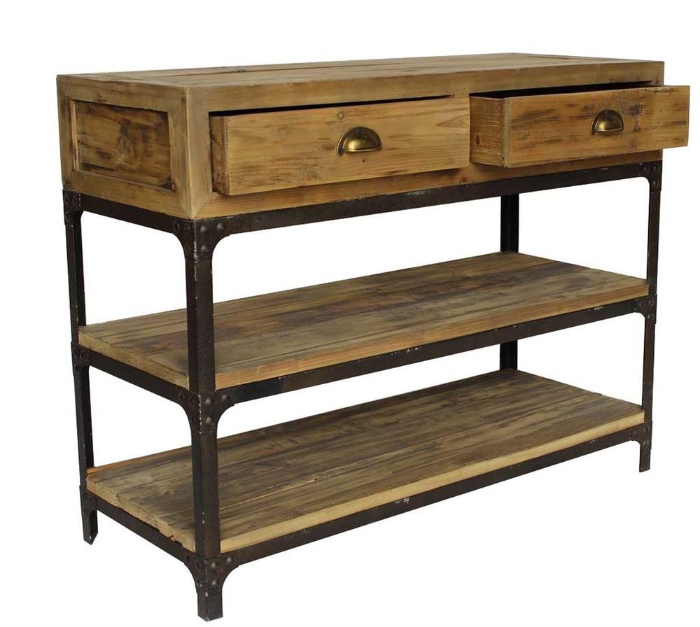 Console table - Small industrial console, 2 drawers, wood and metal - JP2B DECORATION