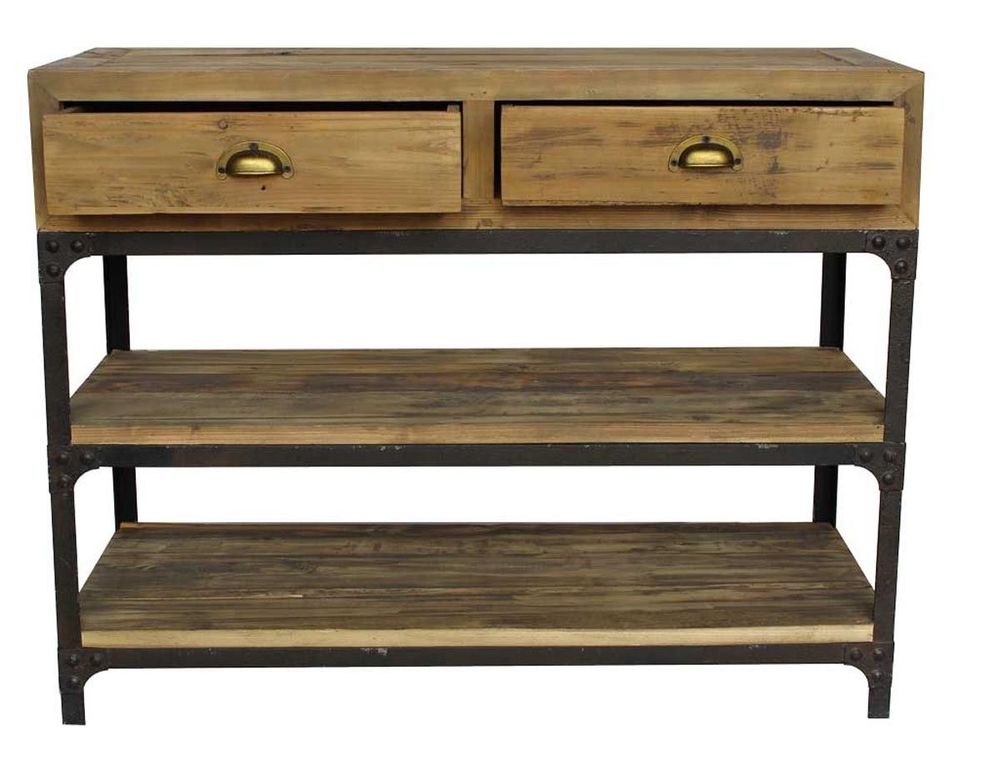 Console table - Small industrial console, 2 drawers, wood and metal - JP2B DECORATION