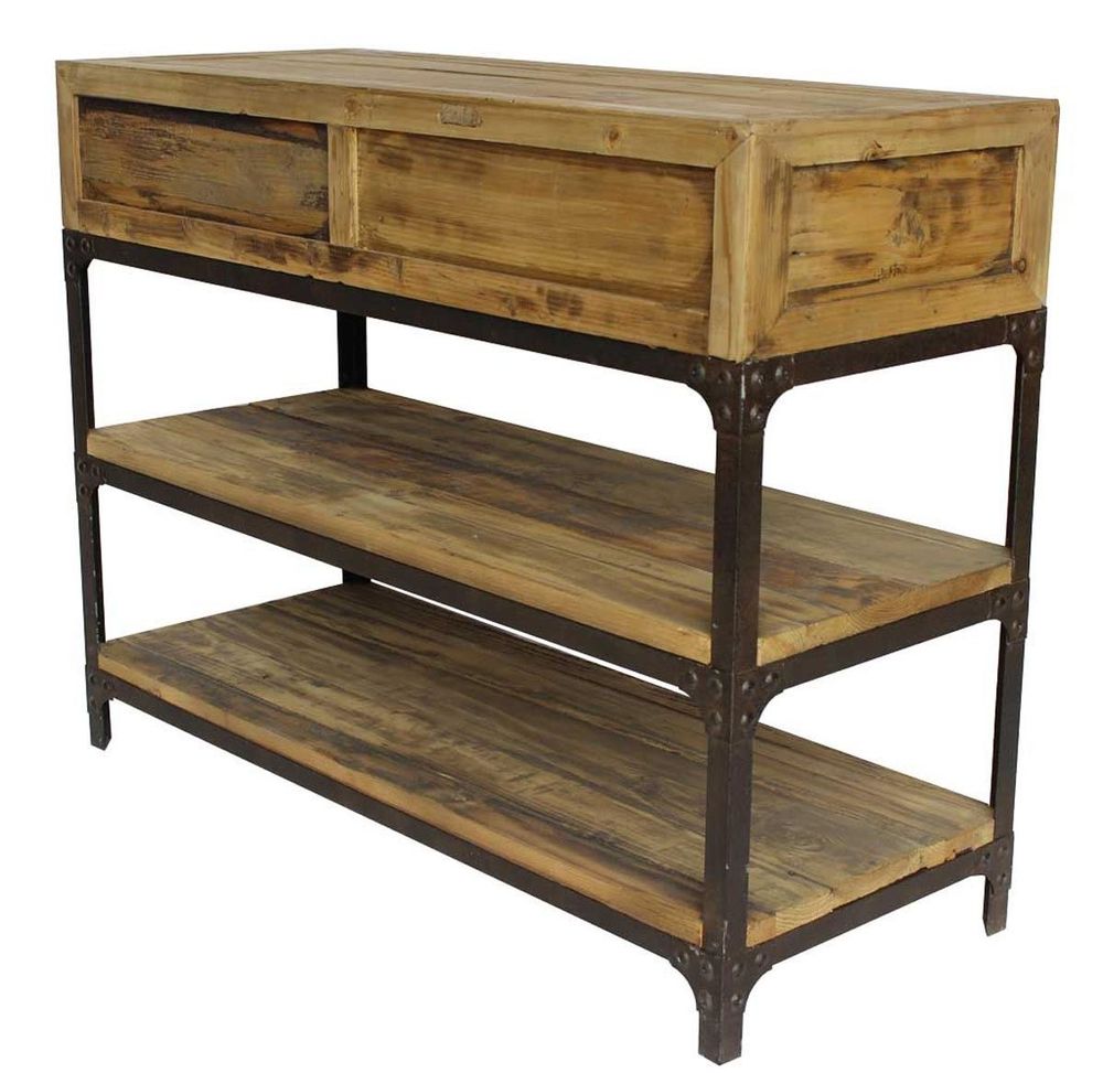 Console table - Small industrial console, 2 drawers, wood and metal - JP2B DECORATION